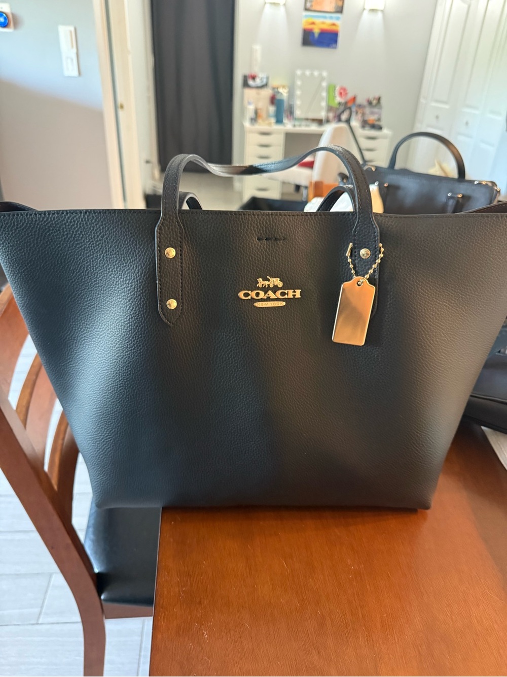 Coach Black Tote with Gold Logo and Tag
